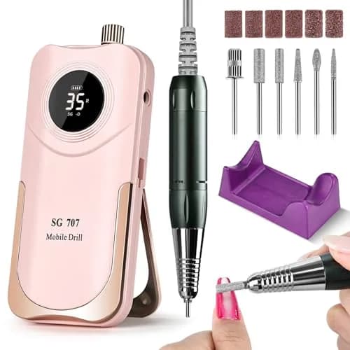 JEWHITENY Professional Rechargeable Nail Drill 35000 RPM SG707 Pink | Multi-functional Electric Nail File for Acrylics & Gels thumbnail 1