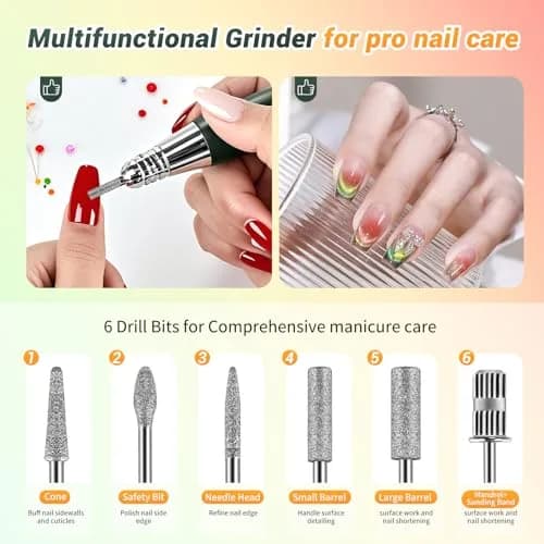 JEWHITENY Professional Rechargeable Nail Drill 35000 RPM SG707 Pink | Multi-functional Electric Nail File for Acrylics & Gels thumbnail 7