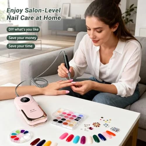 JEWHITENY Professional Rechargeable Nail Drill 35000 RPM SG707 Pink | Multi-functional Electric Nail File for Acrylics & Gels thumbnail 8