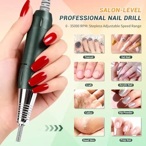 JEWHITENY Professional Rechargeable Nail Drill 35000 RPM SG707 Pink | Multi-functional Electric Nail File for Acrylics & Gels thumbnail 2