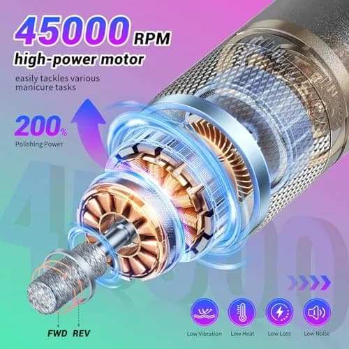 JEWHITENY SG717 Portable Nail Drill 45000RPM | Professional Rechargeable E-File Machine for Acrylic Gel Nails thumbnail 4