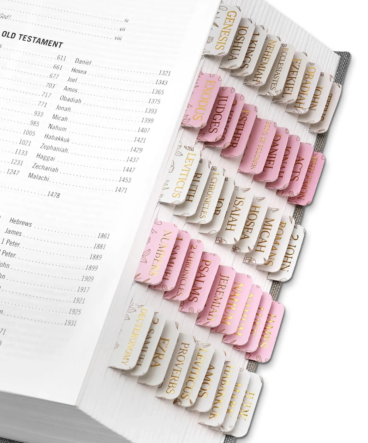 Taja Bible Tabs, 75 Large Print Index Tabs for Old & New Testament, Sketch Floral | Boho-Inspired Design