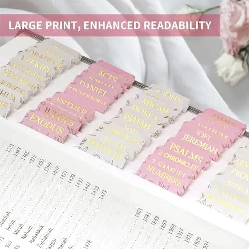 Taja Bible Tabs, 75 Large Print Index Tabs for Old & New Testament, Sketch Floral | Boho-Inspired Design thumbnail 4