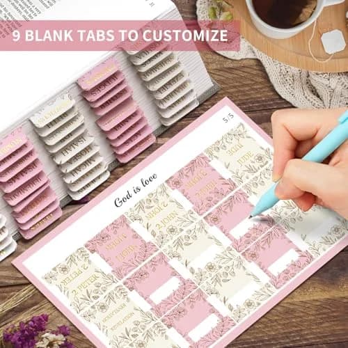 Taja Bible Tabs, 75 Large Print Index Tabs for Old & New Testament, Sketch Floral | Boho-Inspired Design thumbnail 6