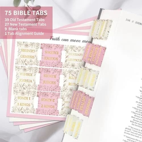 Taja Bible Tabs, 75 Large Print Index Tabs for Old & New Testament, Sketch Floral | Boho-Inspired Design thumbnail 2