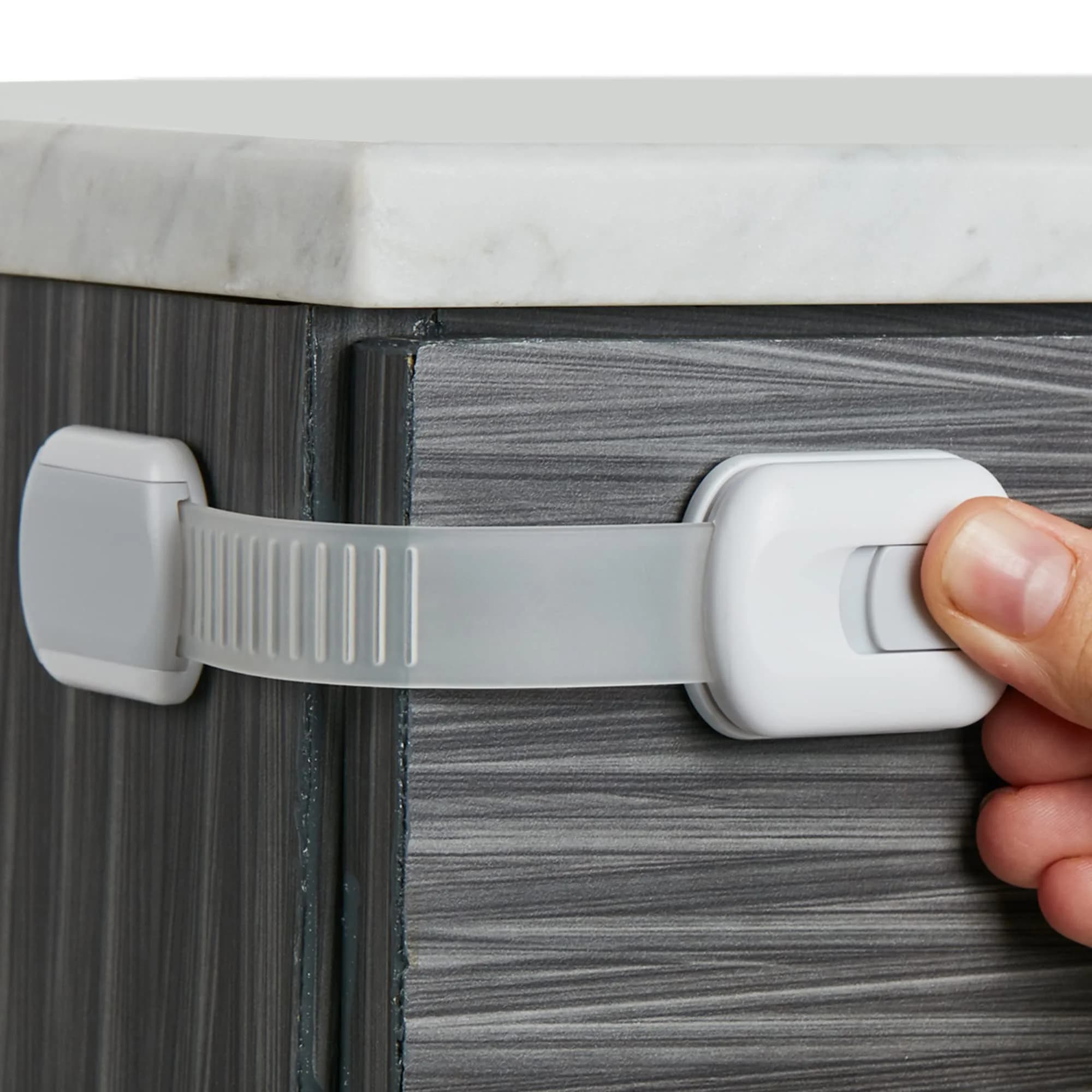 Wappa Child Safety Strap Locks (8 Pack) Baby Locks for Cabinets & Drawers | No Drilling, Easy Install, White/Gray