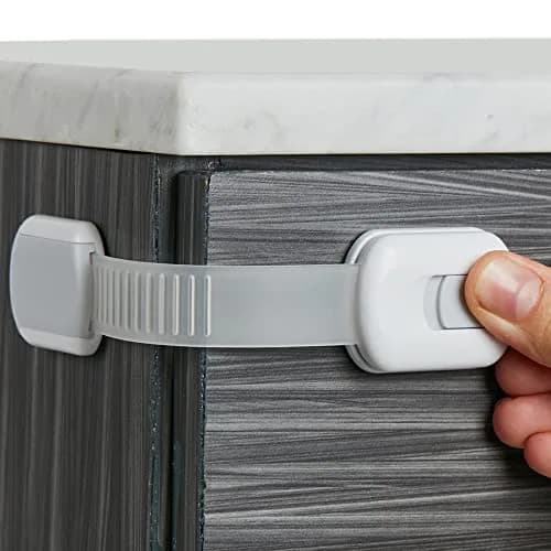 Wappa Child Safety Strap Locks (8 Pack) Baby Locks for Cabinets & Drawers | No Drilling, Easy Install, White/Gray thumbnail 1