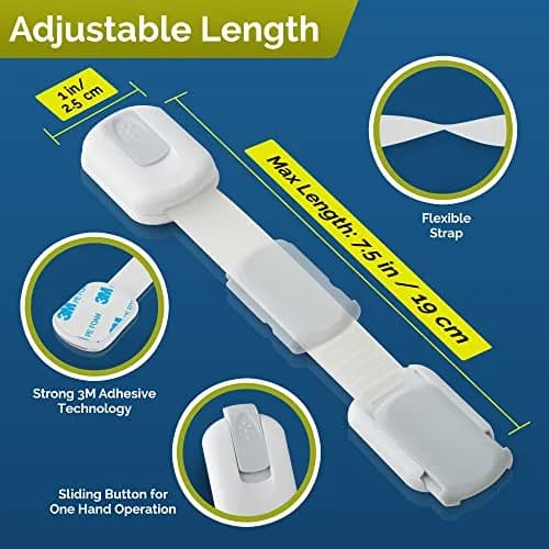 Wappa Child Safety Strap Locks (8 Pack) Baby Locks for Cabinets & Drawers | No Drilling, Easy Install, White/Gray thumbnail 4