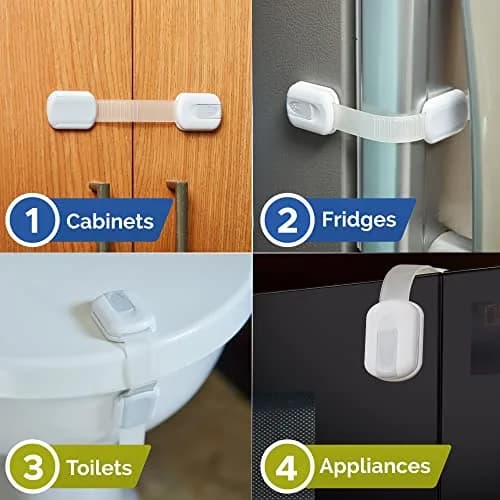 Wappa Child Safety Strap Locks (8 Pack) Baby Locks for Cabinets & Drawers | No Drilling, Easy Install, White/Gray thumbnail 6