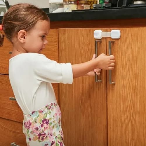 Wappa Child Safety Strap Locks (8 Pack) Baby Locks for Cabinets & Drawers | No Drilling, Easy Install, White/Gray thumbnail 8