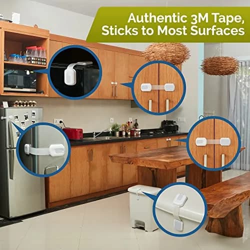 Wappa Child Safety Strap Locks (8 Pack) Baby Locks for Cabinets & Drawers | No Drilling, Easy Install, White/Gray thumbnail 9