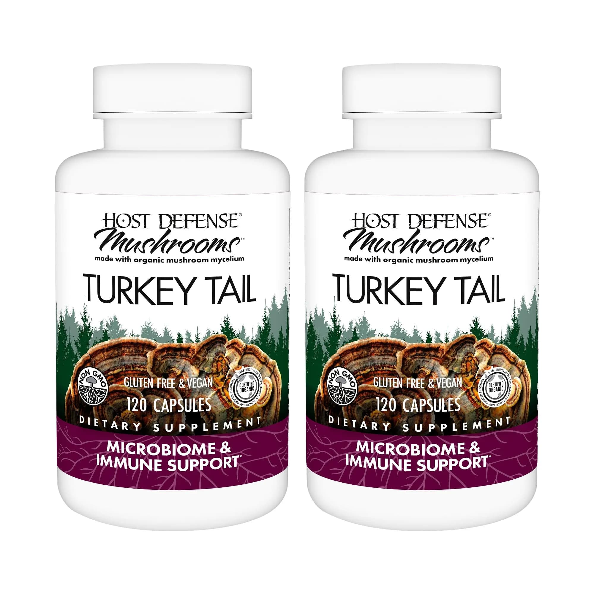 Host Defense Turkey Tail Capsules 240 Count (120 Ct Each) | Immune & Digestive Support - main product image