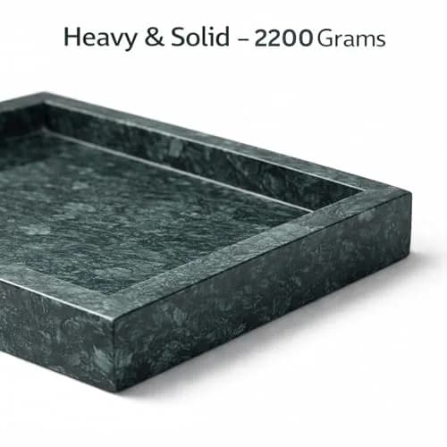 KC KULLICRAFT Natural Green Marble Tray 30cm (12" x 8") | Solid Stone Organizer for Kitchen & Bath thumbnail 8