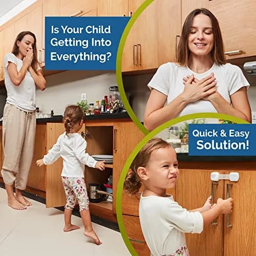 Wappa Child Safety Strap Locks (12 Pack) Baby Locks for Cabinets & Drawers | No Drilling, Easy Install, White/Gray thumbnail 2
