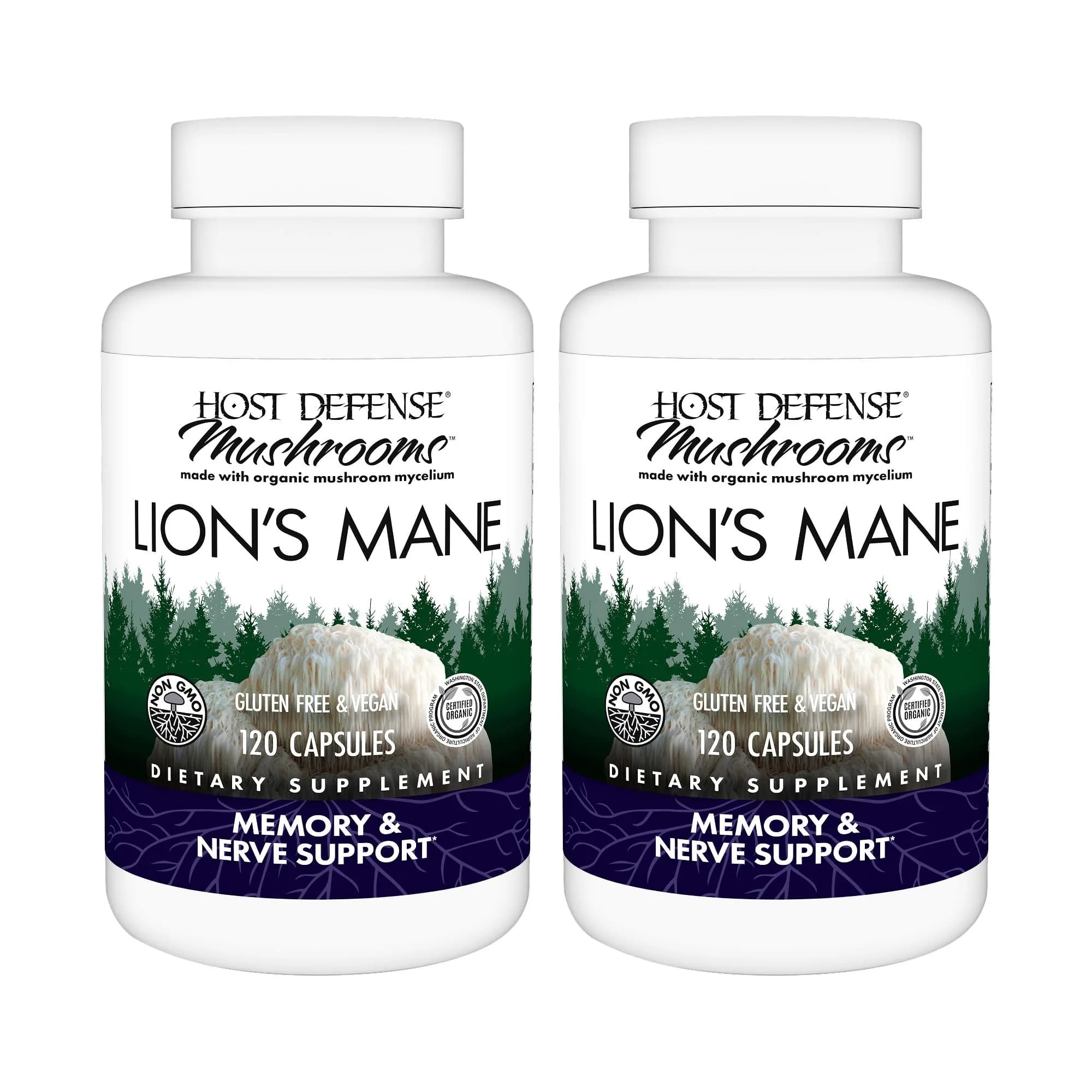 Host Defense Lion's Mane Brain & Focus Support, 240 (2 Units of 120 Ct) | Vegan Mushroom Supplement for Memory & Clarity