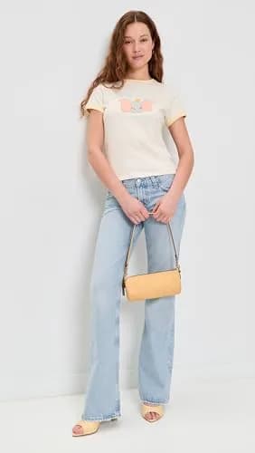 RE/DONE Womens 60s Slim Ringer TEE Dumbo, Vintage White W/SHORTBREAD, S | Crew Neck, Short Sleeve, Regular Fit thumbnail 5
