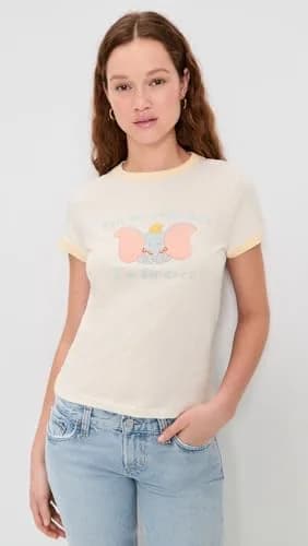 RE/DONE Womens 60s Slim Ringer TEE Dumbo | Crew Neck, Vintage White, Large thumbnail 2