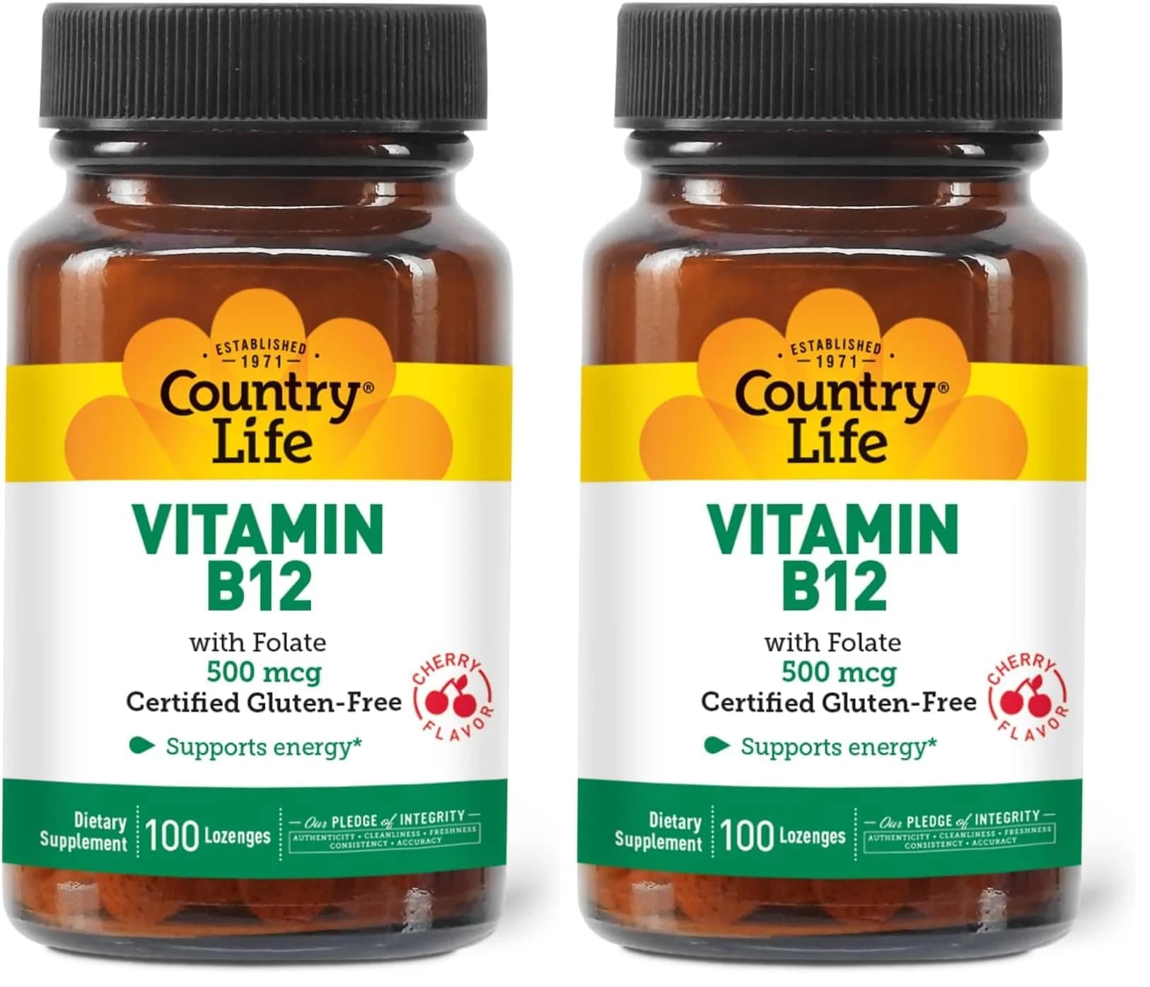 Country Life Vitamin B12 with Folate 500mcg | Supports Energy & Red Blood Cell Production (Pack of 2)