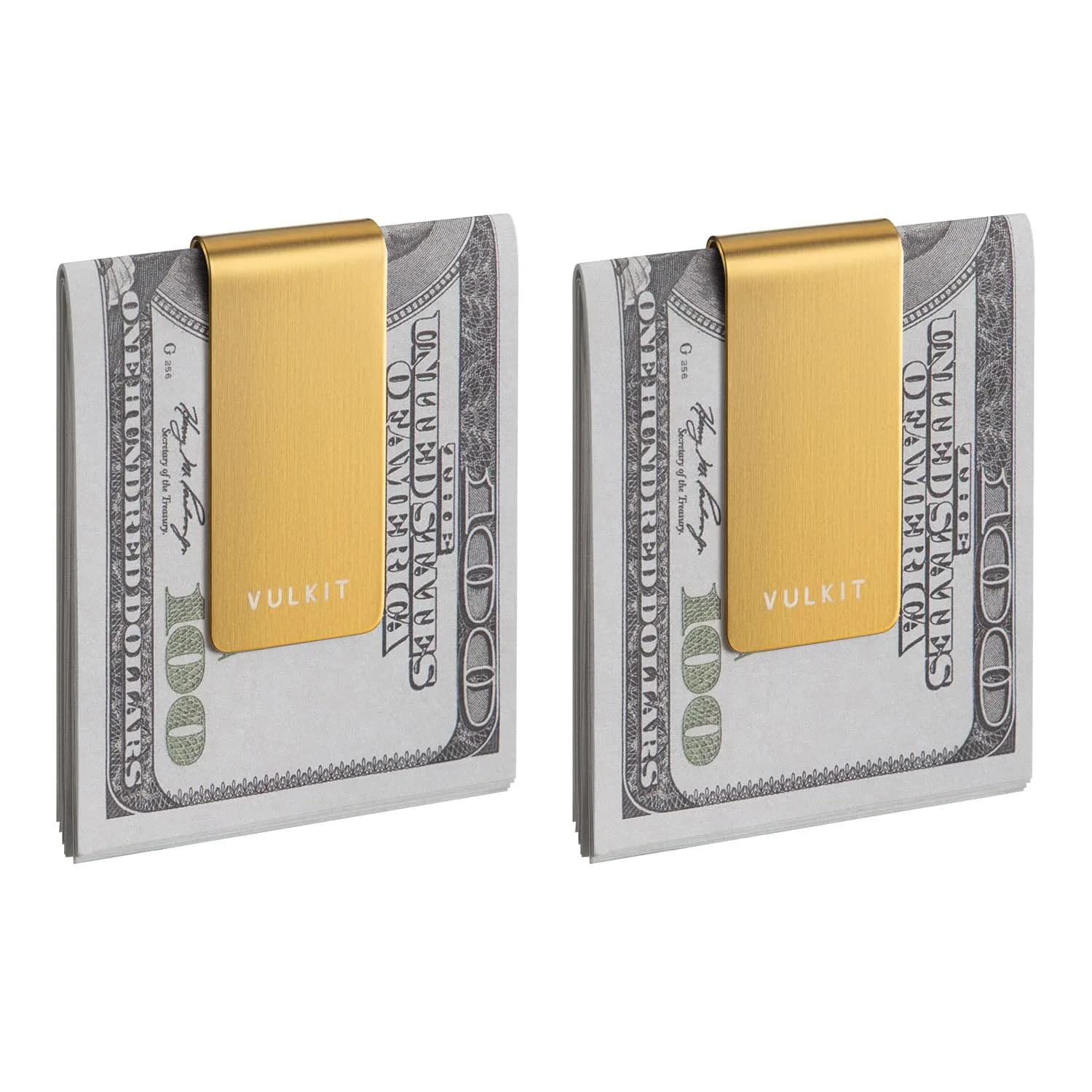 VULKIT Stainless Steel Money Clip Cash Holder with Double Clip Design | Slim & Lightweight — Golden-2pcs