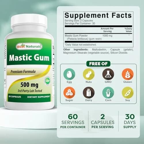 Best Naturals Mastic Gum 500 mg 120 Capsules (Pack of 2) | Supports Gastrointestinal and Oral Health thumbnail 2