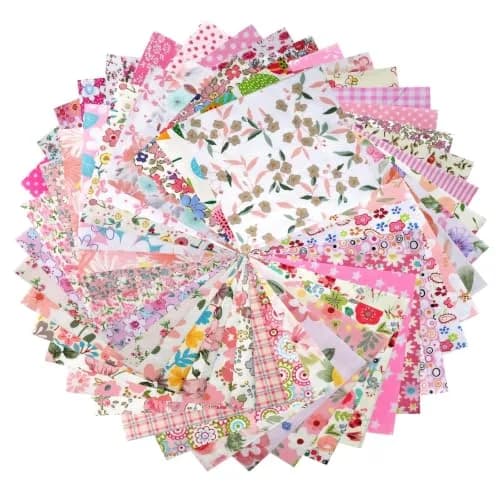 Asofelk Pink Floral Quilting Fabric Squares 5x5 Inch | Assorted Cotton Charm Pack for Sewing & Patchwork thumbnail 1