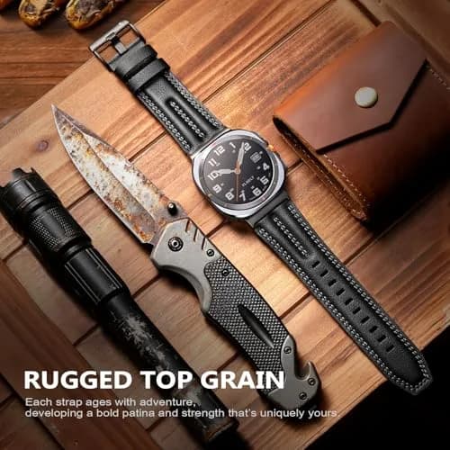 Tlselt Leather Band for Samsung Galaxy Watch Ultra 2/Ultra 47mm | Rugged Vintage Style, Durable Leather, Fits 6.2"–8.9" Wrist thumbnail 6
