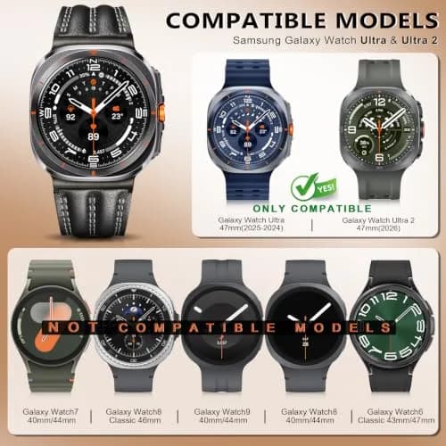 Tlselt Leather Band for Samsung Galaxy Watch Ultra 2/Ultra 47mm | Rugged Vintage Style, Durable Leather, Fits 6.2"–8.9" Wrist thumbnail 2