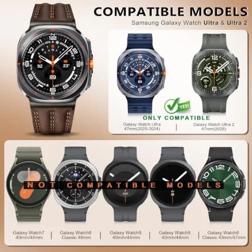 Tlselt Leather Band for Samsung Galaxy Watch Ultra 2/Ultra 47mm | Vintage Rugged Style, All-Day Comfort thumbnail 2