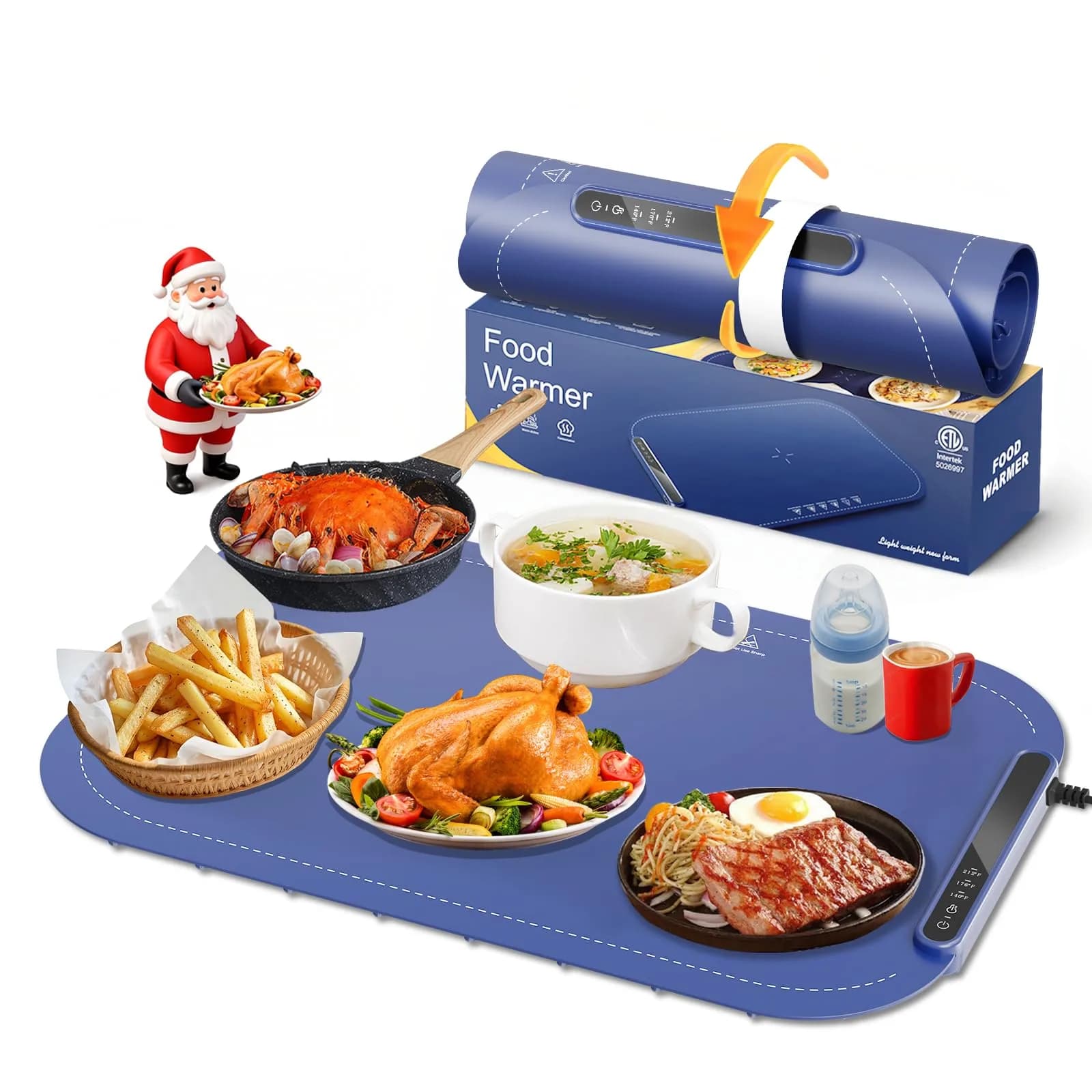 Kismile Food Warming Mat 3-Temp Blue | Rapid Full-Surface Heating & Portable