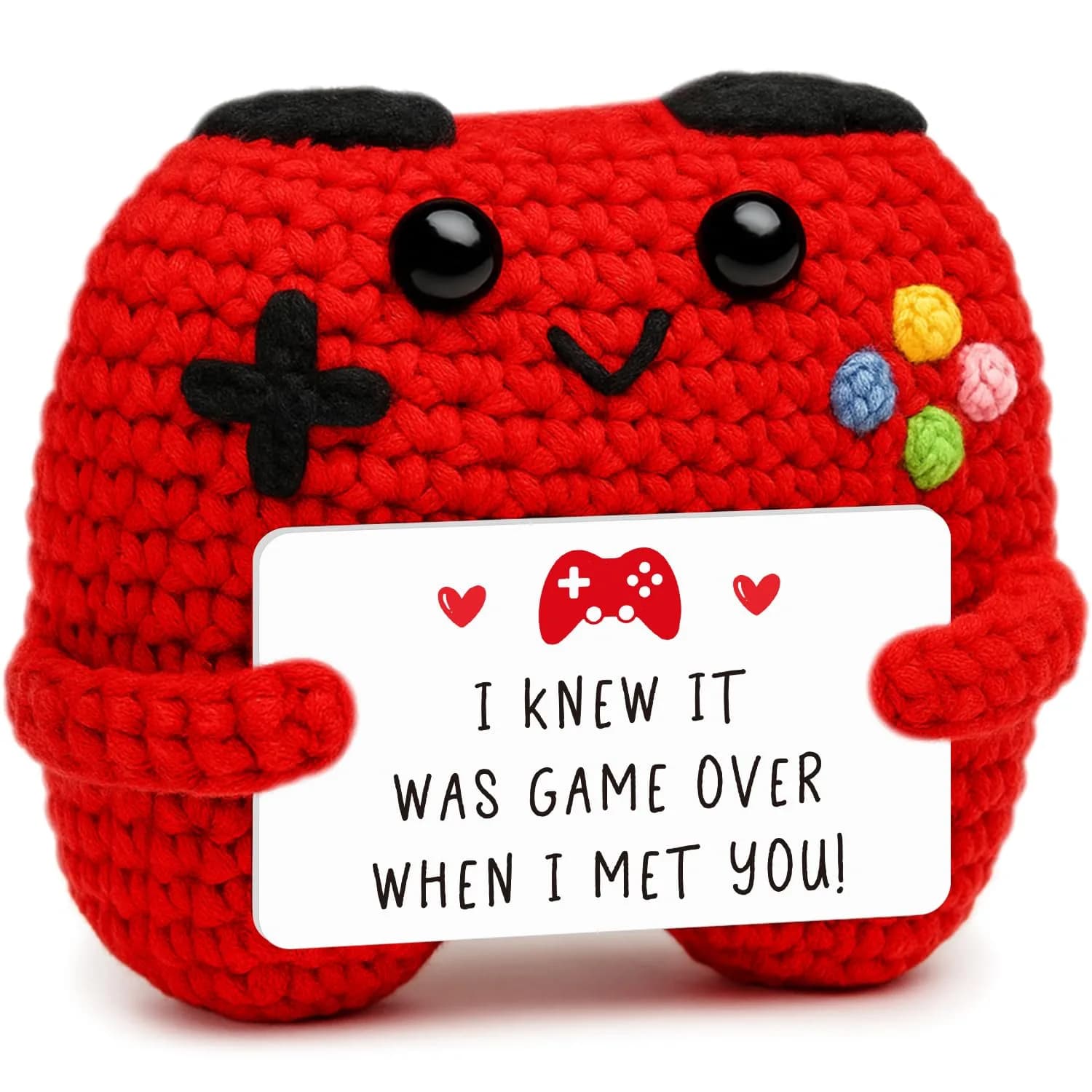 Busy Gaming Life Handmade Crochet Game Controller Decor | Romantic Gift for Couples, Valentine's Day, Anniversary, Room Decor for Boyfriend Girlfriend, Gaming Room Accessories Stuff (Red)