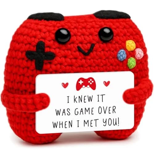 Busy Gaming Life Handmade Crochet Game Controller Decor | Romantic Gift for Couples, Valentine's Day, Anniversary, Room Decor for Boyfriend Girlfriend, Gaming Room Accessories Stuff (Red) thumbnail 1