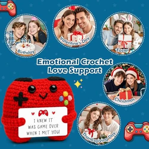 Busy Gaming Life Handmade Crochet Game Controller Decor | Romantic Gift for Couples, Valentine's Day, Anniversary, Room Decor for Boyfriend Girlfriend, Gaming Room Accessories Stuff (Red) thumbnail 5