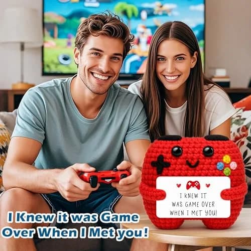 Busy Gaming Life Handmade Crochet Game Controller Decor | Romantic Gift for Couples, Valentine's Day, Anniversary, Room Decor for Boyfriend Girlfriend, Gaming Room Accessories Stuff (Red) thumbnail 7