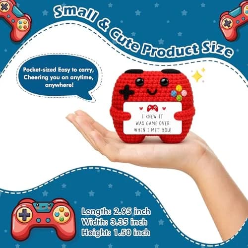 Busy Gaming Life Handmade Crochet Game Controller Decor | Romantic Gift for Couples, Valentine's Day, Anniversary, Room Decor for Boyfriend Girlfriend, Gaming Room Accessories Stuff (Red) thumbnail 2
