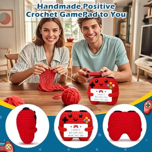 Busy Gaming Life Handmade Crochet Game Controller Decor | Romantic Gift for Couples, Valentine's Day, Anniversary, Room Decor for Boyfriend Girlfriend, Gaming Room Accessories Stuff (Red) thumbnail 3