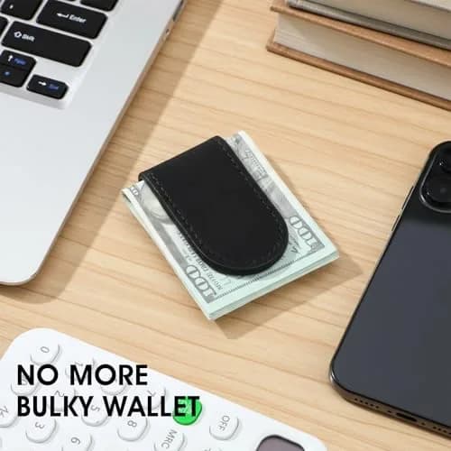 Hpmjz Slim Magnetic Money Clip Leather Business Card Holder for Men Black | Compact & Secure thumbnail 6