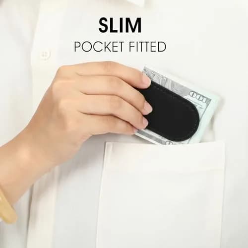 Hpmjz Slim Magnetic Money Clip Leather Business Card Holder for Men Black | Compact & Secure thumbnail 3