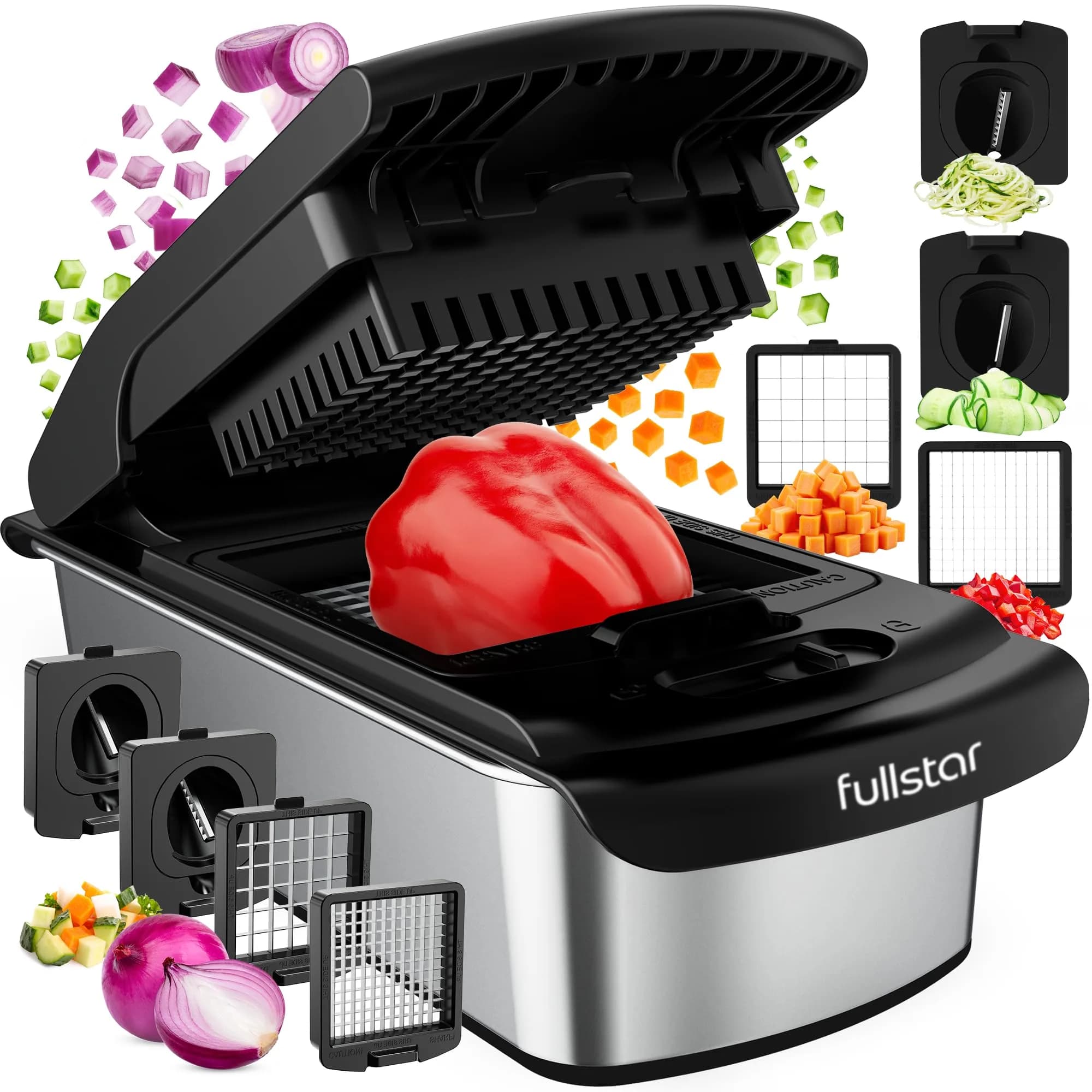 Fullstar Pro Original Vegetable Chopper & Mandoline Slicer Kitchen Gadget 1.2L (4-Cup) Black — Stainless Steel