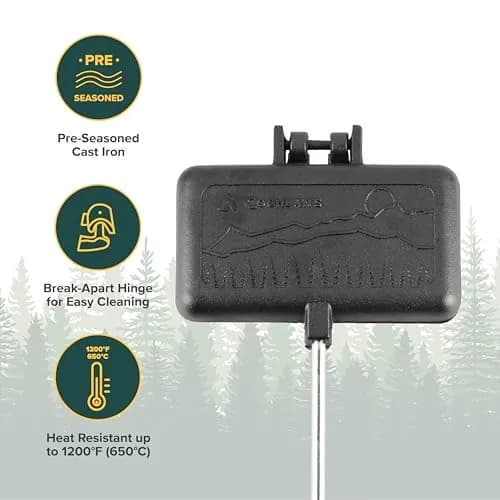 Coghlan's Double Cast Iron Camp Cooker – Pre-Seasoned Double Pie Iron for Campfire Cooking, Makes 2 Camping Pies at Once, Removable Handles, Wooden Grips & Cleaning Scrubber thumbnail 4