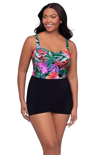 Trimshaper Tummy Control Laura Swimdress with Molded Cups & Sweetheart Neckline, Lush Paradise, Size 12 | Elegant & Supportive thumbnail 1