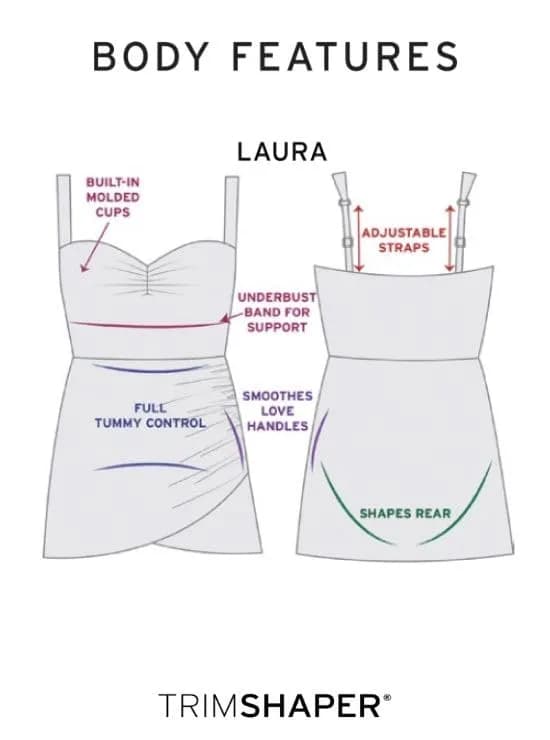 Trimshaper Tummy Control Laura Swimdress with Molded Cups & Sweetheart Neckline, Lush Paradise, Size 12 | Elegant & Supportive thumbnail 3