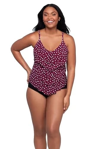 Trimshaper Womens Five Tiered Adjustable Rachel Swim Tankini Top with Molded Cups and Bra Support, Confetti Dot, 18 | Full Coverage & Support thumbnail 1