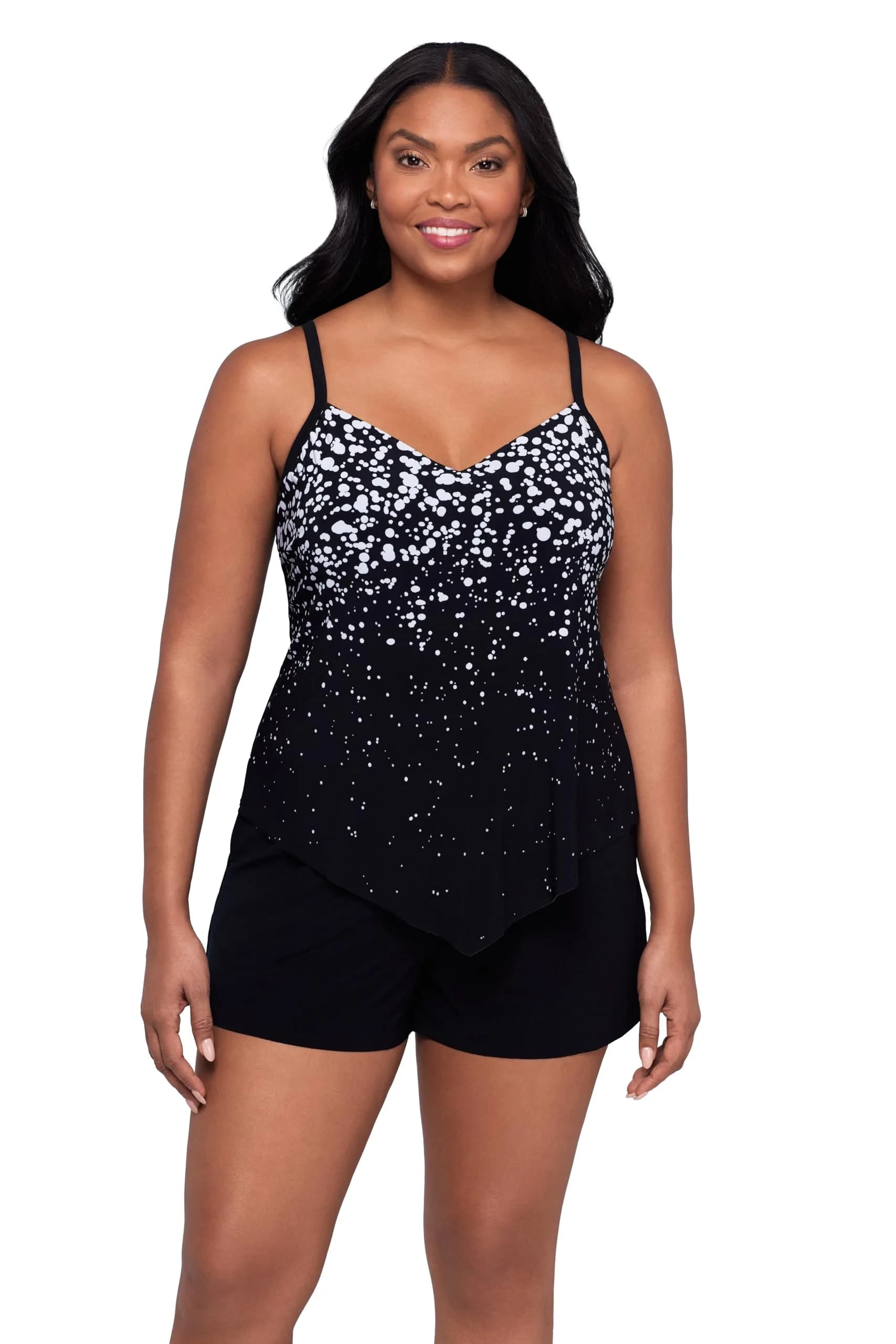 Trimshaper Full Tummy Control Hank Swim Romper with Removable Cups & Adjustable Straps | Confetti Dot Ombre, Size 16 - main product image
