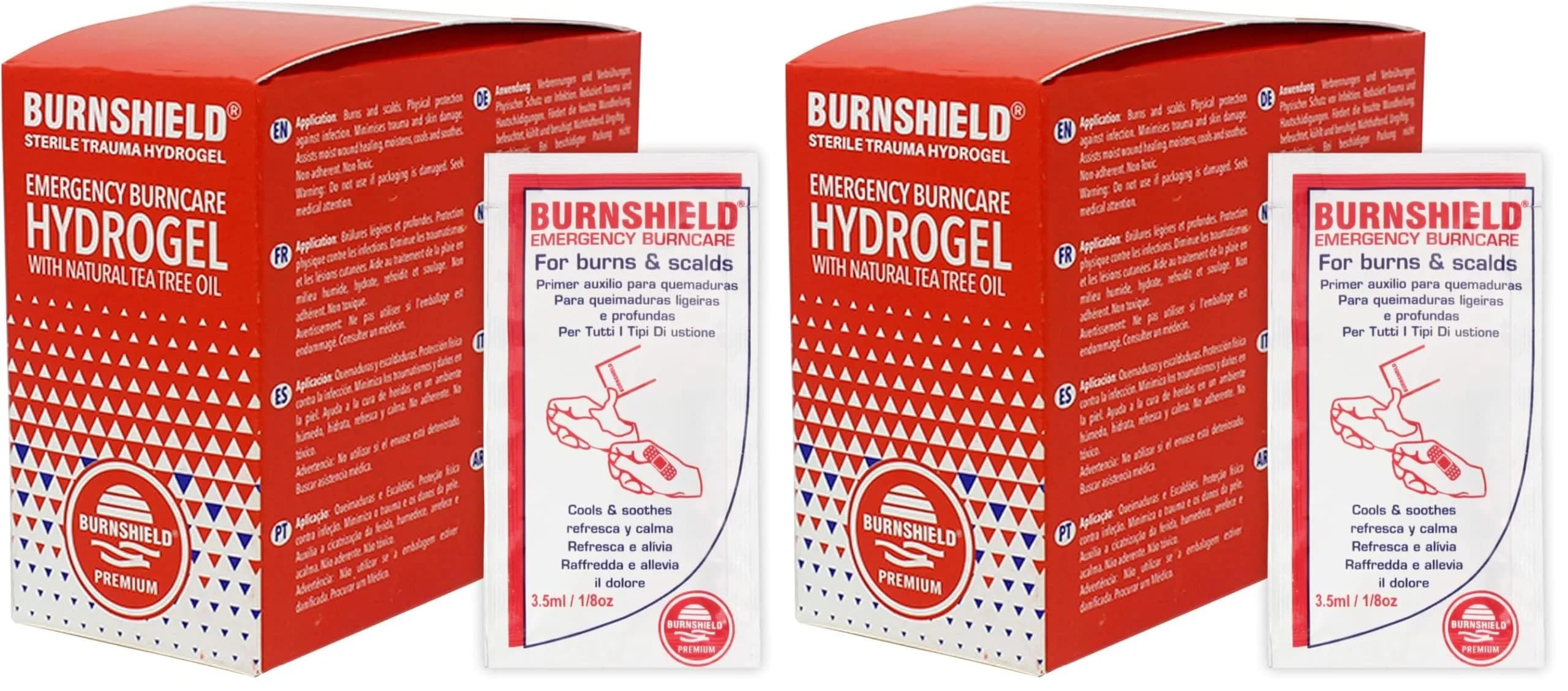 Burnshield First Aid Burn Relief Hydrogel Sachets, 25 Count (Pack of 2) | Immediate Burn Relief with Tea-Tree Oil