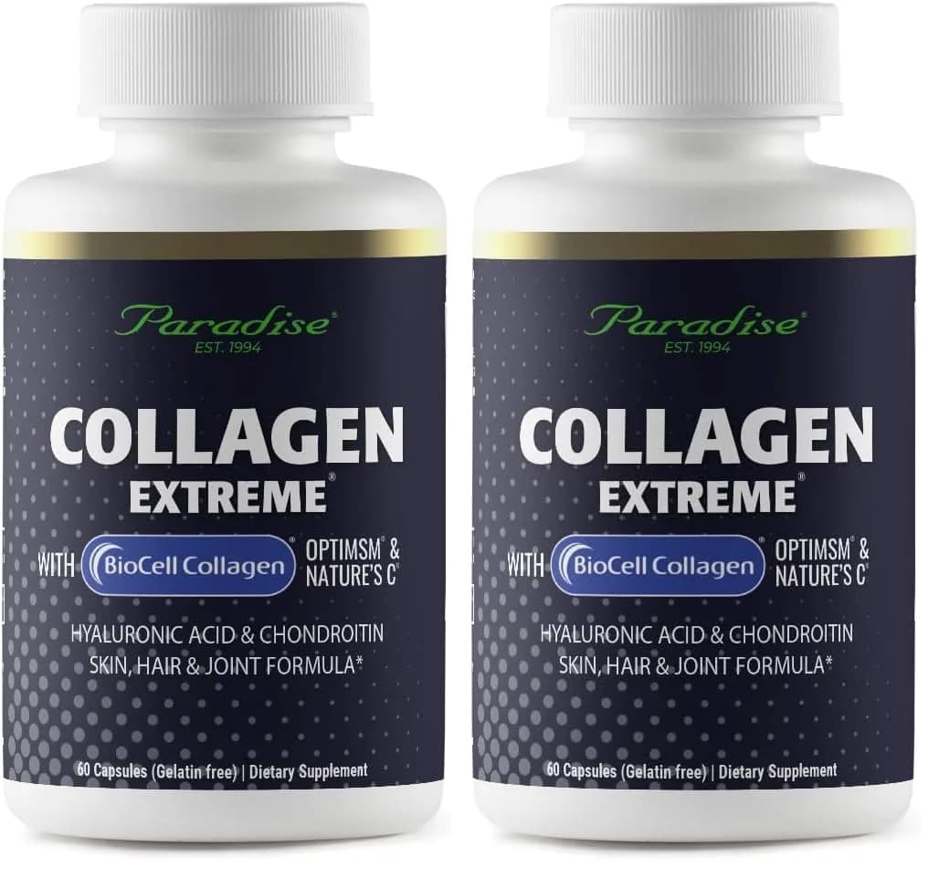 Paradise Herbs Collagen Extreme with Biocell Collagen, Hyaluronic Acid, and Nature's C | Supports Hair, Skin & Joints, 60 Capsules (Pack of 2) - main product image