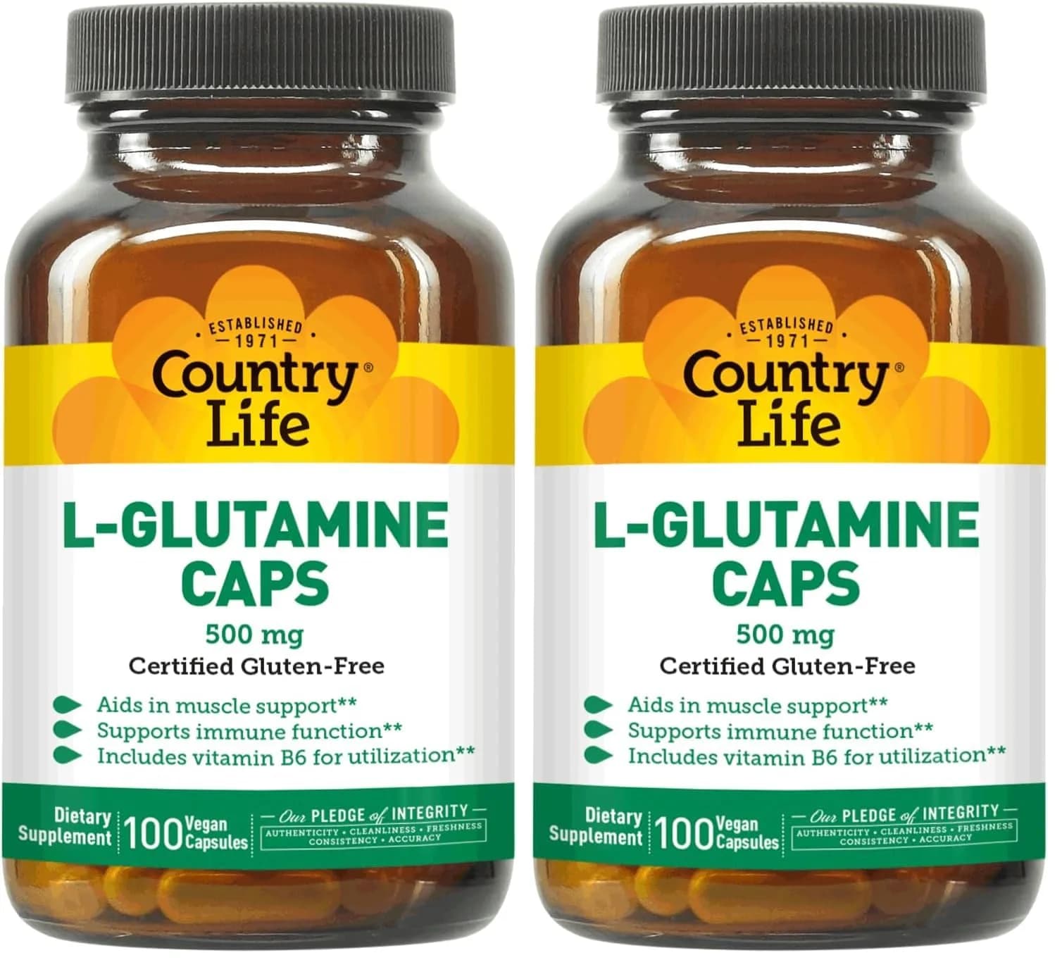 Country Life L-Glutamine 500 mg with B6 | Supports Muscle Recovery & Gut Health (100 Capsules Pack of 2) — Capsule