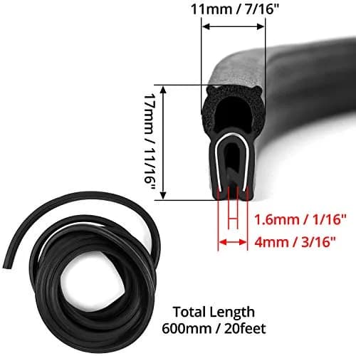 QWORK 20 Feet EPDM Rubber Trim Seal with Top Bulb | Fits Edge 1/16" to 1/8" (Pack of 2) thumbnail 4