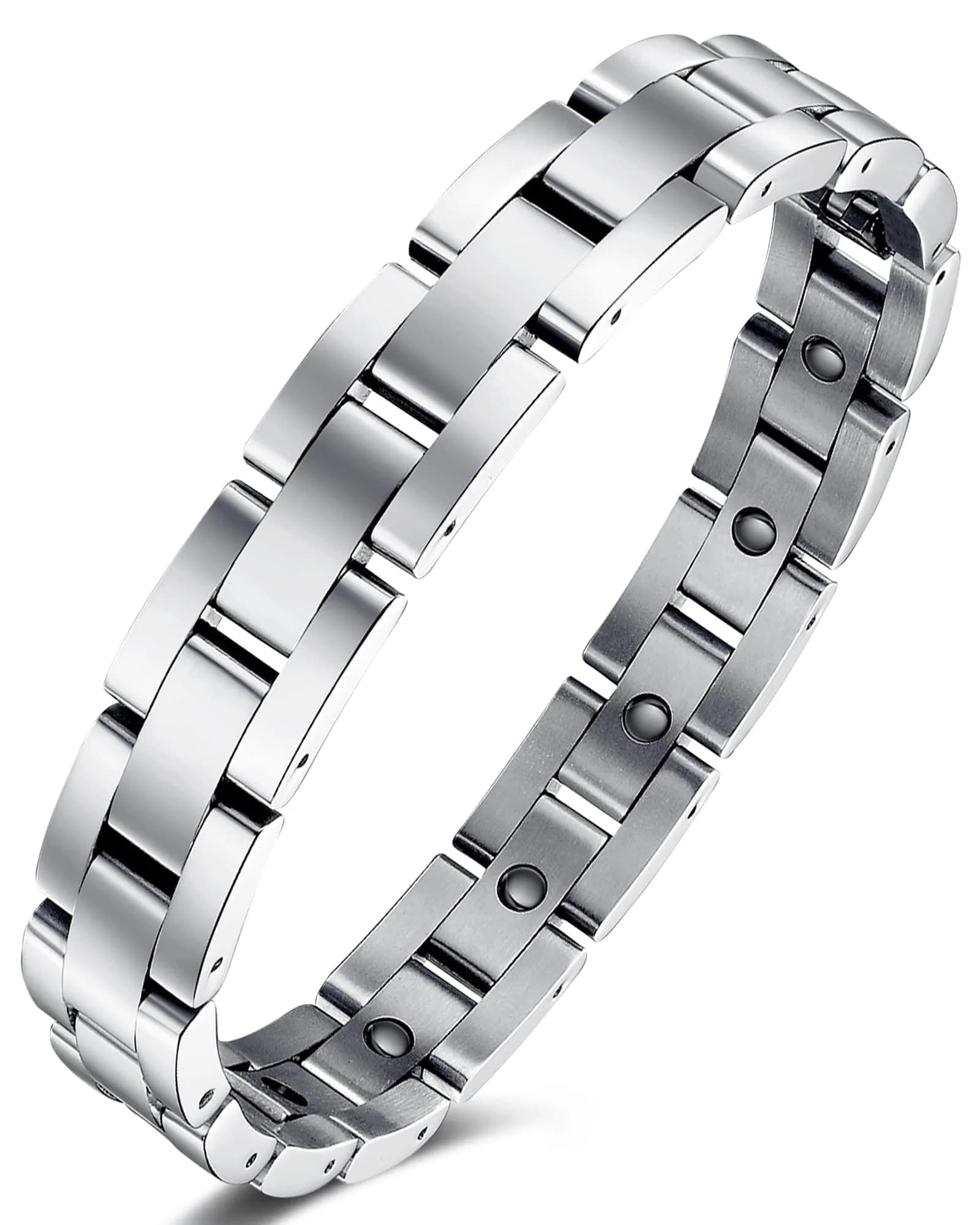 Jecanori Hematite Magnetic Bracelet for Men, 22cm (8.66 Inch) | Hypoallergenic & Adjustable — Starlit Silver