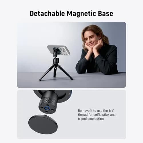 NEEWER Magnetic Phone Tripod Mount with Ball Head & 1/4" Thread | Silver, 79g (2.8oz) thumbnail 5