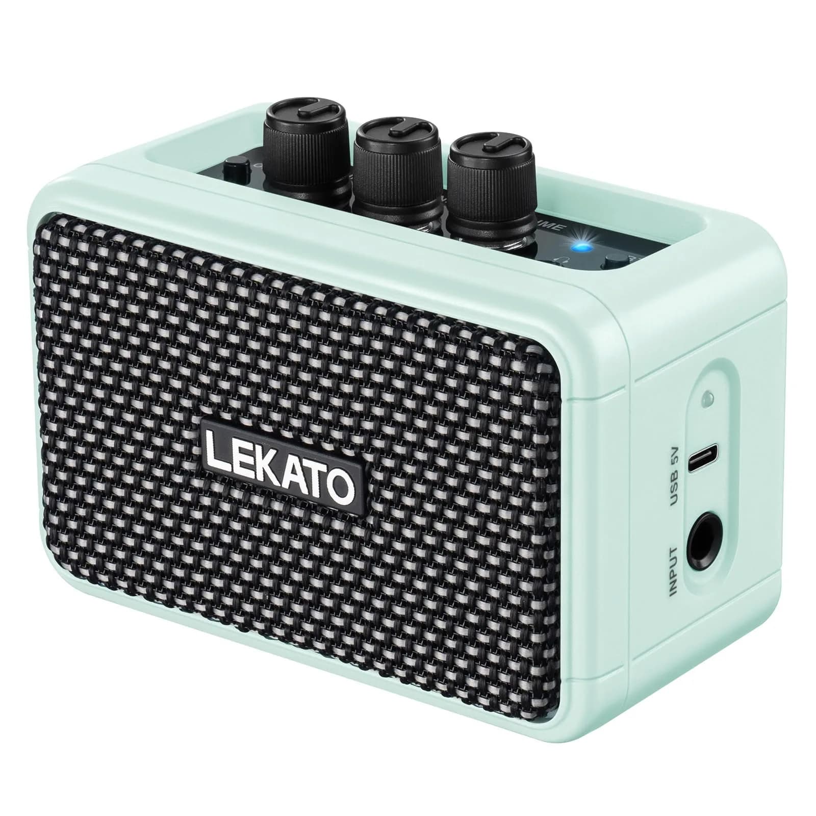 LEKATO Mini Guitar Amplifier 5W Portable Rechargeable Amp with Bluetooth & Headphone Jack | Dual Speakers Brown — Blue